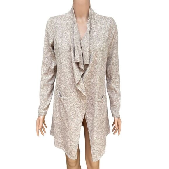 Nic + Zoe cotton open front heathered oatmeal open front cardigan size S - Picture 1 of 8
